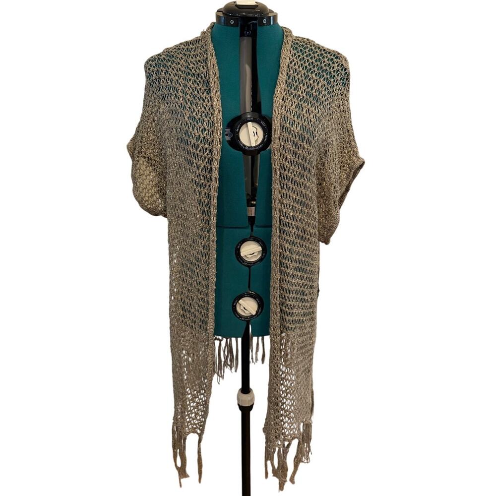 Almost Famous M Crochet Fringe Duster Cardigan Boho Festival Kimono Core